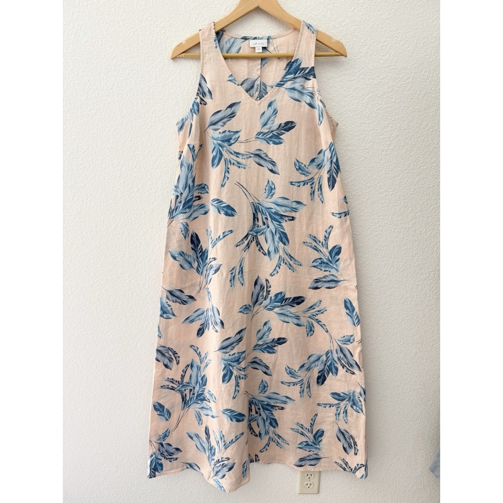 JJill Love Linen Maxi Dress Small Pink Blue Floral Pockets Beachy Vacation